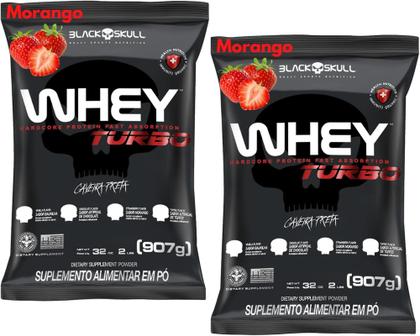 Imagem de Kit 2 Whey Turbo Morango 907g Black Skull: Mais Proteína, Mais Resultados