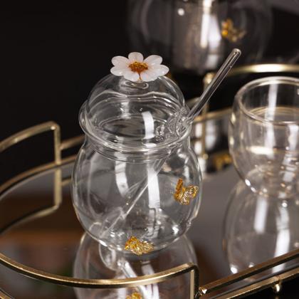 Imagem de Kit 2 Xícaras De Café 80ml Açucareiro 270ml de Vidro Com Tampa butterfly