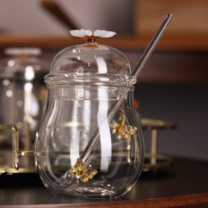 Imagem de Kit 2 Xícaras De Café 80ml Açucareiro 270ml de Vidro Com Tampa butterfly