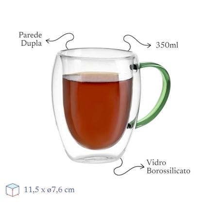 Imagem de Kit 2 Xícaras Elegantes em Vidro Borossilicato com Parede Dupla 350ml Verde