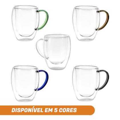 Imagem de Kit 2 Xícaras em Vidro Borossilicato Parede Dupla 350ml Azul