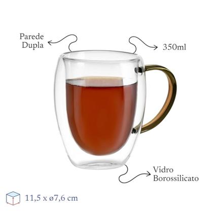 Imagem de Kit 2 Xícaras em Vidro Borossilicato Parede Dupla 350ml Marrom