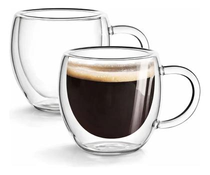 Imagem de Kit 2 Xícaras Vidro Borosilicato Parede Dupla 80ml Café Chá Capuccino Expresso