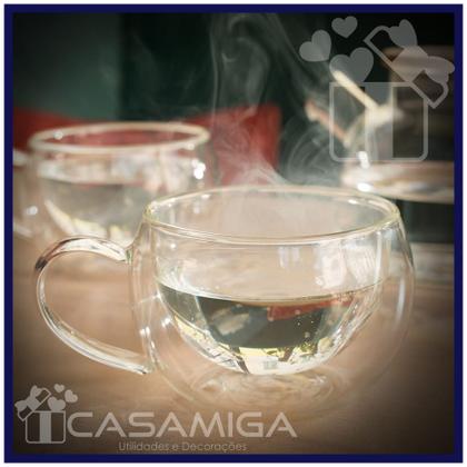 Imagem de Kit 2 Xícaras Vidro Borossilicato Parede Dupla Chá 240ml