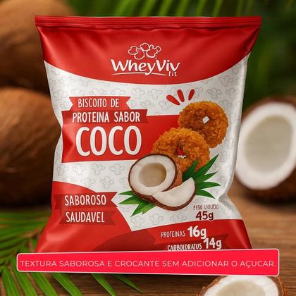 Imagem de Kit 20 Biscoito de Proteina Wheyviv Coco 45g