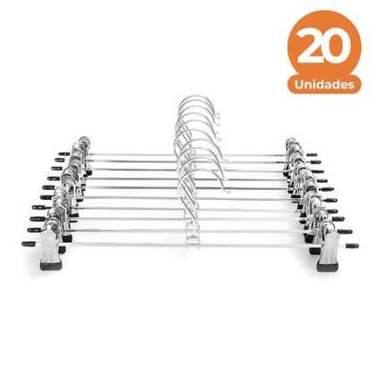 Imagem de Kit 20 Cabides Presilhas Metal Cromado Calças Saia Bermuda Vestido