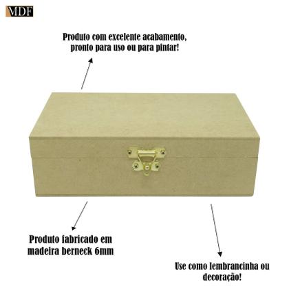 Imagem de Kit 20 Caixa Retangular Dobradiça e Fecho 14,5x9x6 Mdf Madeira