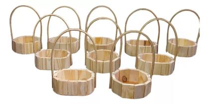 Imagem de Kit 20 Cestas Fraldeira madeira 10 oval 11x15 + 10 Redonda 13 cm Com Alça p/ Pascoa, Mães, Natal