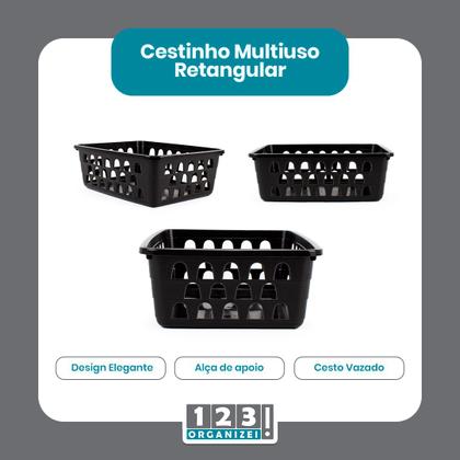 Imagem de Kit 20 Cestos Organizador Médio Preto + 20 Cabides Infantil 123Organizei