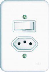 Imagem de Kit 20 Conjunto Interruptor 1 Tecla Simples 1 Tomada 10A Embutir Radial Branco Completo