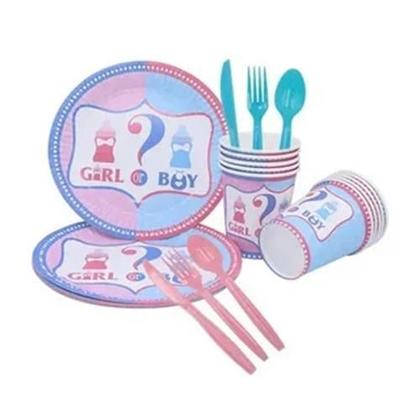 Imagem de Kit 20 Convidado Pratos Copos Guardanapo Papel Chá Revelação