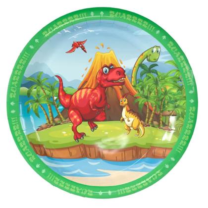 Imagem de Kit 20 Convidados Pratos Copos Papel Colher 14cm Dinossauro Papel Para Festa