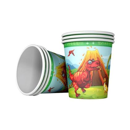 Imagem de Kit 20 Convidados Pratos Copos Papel Colher 14cm Dinossauro Papel Para Festa
