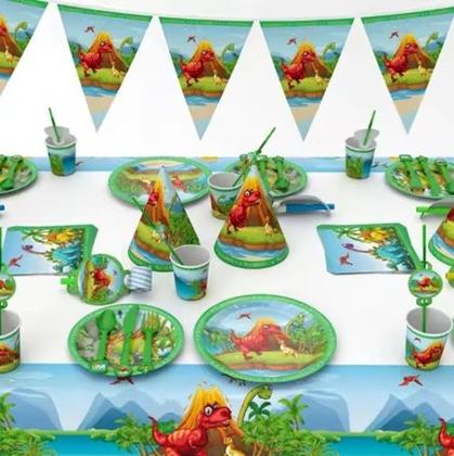 Imagem de Kit 20 Convidados Pratos Copos Papel Colher 14cm Dinossauro Papel Para Festa