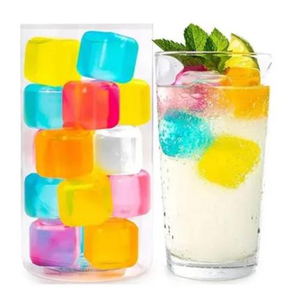 Imagem de Kit 20 Cubos Gelo Artificial Colorido Reutilizável Quadrado
