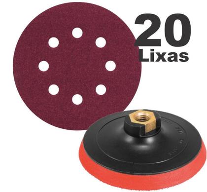 Imagem de Kit 20 Discos Lixas para Lixadeiras Roto Orbital 125mm + Suporte Furadeira/Esmerilhadeira