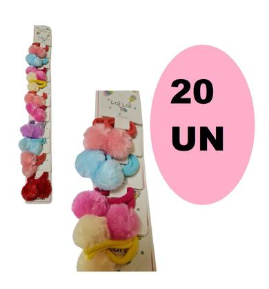 Imagem de Kit 20 Elásticos para cabelo pompom colorida Infantil