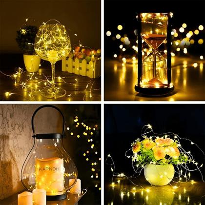 Imagem de Kit 20 Fio de Fada 30 Leds 3 Metros Cordão Luz Amarela Festa