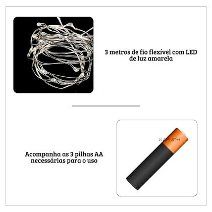 Imagem de Kit 20 Fio de Fada 30 Leds 3 Metros Cordão Luz Amarela Festa