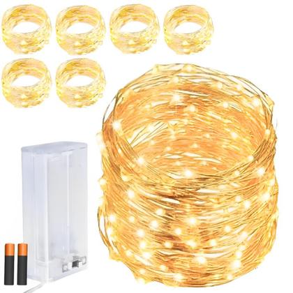 Imagem de Kit 20 Fios de Fada 50 Leds Amarelos Cordão 5 Metros Pilhas
