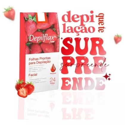 Imagem de kit 20 Folhas Prontas Facial Depilação Cera Depilflax Morango 480 Unid.