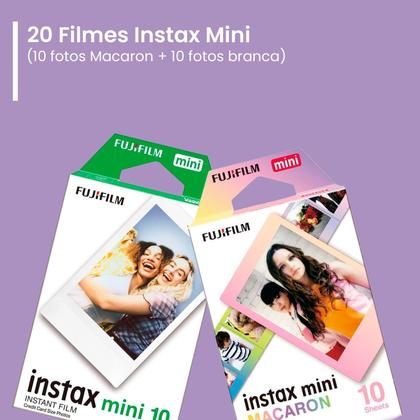 Imagem de Kit 20 Fotos Filme Instax Mini Instantâneo Fujifilm - 10 Branco + 10 Macaron