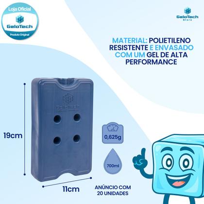 Imagem de Kit 20 Gelo Placa Gel Artificial Reutilizável Rígido 700ml