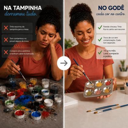 Imagem de Kit 20 Godê Paleta de Alumínio Polido 6 Cavidades Para Pintura Artística em Tela Aquarela Acrílica Guache Óleo Mistura de Cores Ateliê Hobbysta -
