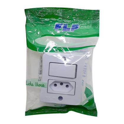 Imagem de Kit 20 Interruptor Simples 1 Tecla + Tomada 10A 2p+t Externo Com Espelho Sobrepor Branco Linha Viena 127v e 250v Bivolt