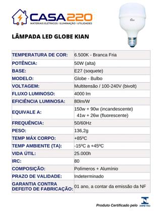 Kit 20 Lâmpadas Led 50W E27 6.500K Branca Fria Bivolt Kian Imagem de Kit 20 Lâmpadas Led 50W E27 6.500K Branca Fria Bivolt Kian