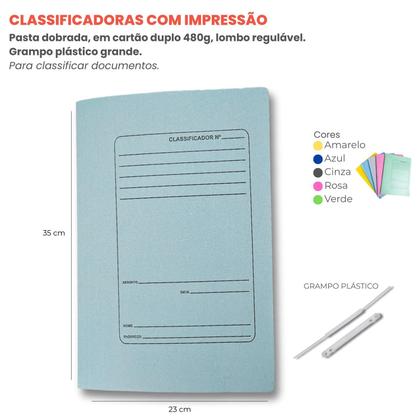 Imagem de Kit 20 Pastas Classificador De Cartão Duplo Com Grampo Azul