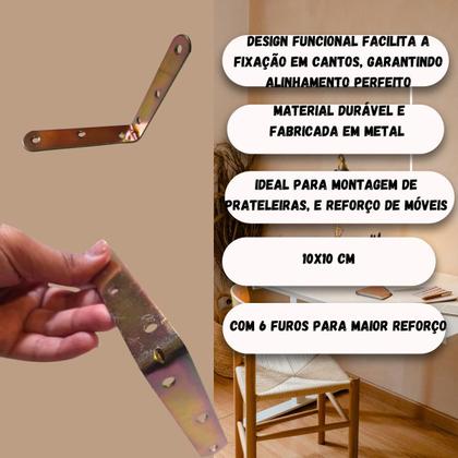 Imagem de Kit 20 Pç Cantoneira L Reforço Moveis 10cm 100 Parafusos 