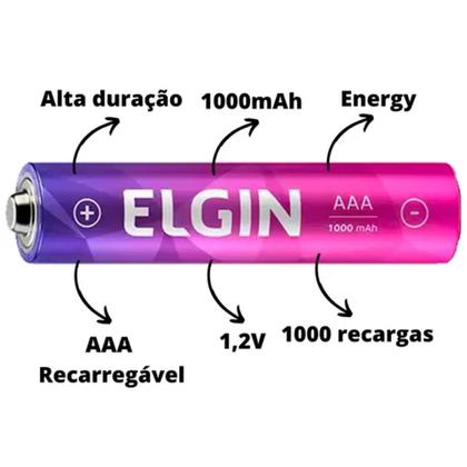 Imagem de Kit 20 Pilha Recarregável Elgin AAA 1000mAh Econômica Cilíndrica P/ Brinquedo