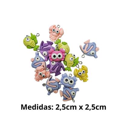Imagem de Kit 20 pingentes infantil de peixes em resina para montagem de bijuterias de miçangas colar pulseira