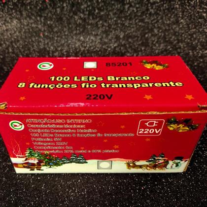 Imagem de Kit 20 pisca 100 leds 8 funções branco frio 10mts fio transp