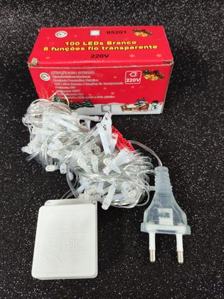 Imagem de Kit 20 pisca 100 leds 8 funções branco frio 10mts fio transp