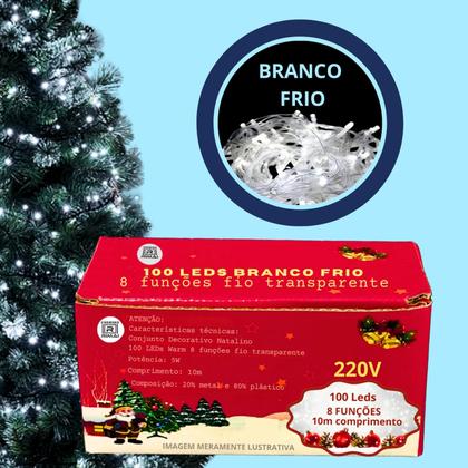 Imagem de Kit 20 pisca 100 leds 8 funções branco frio 10mts fio transp