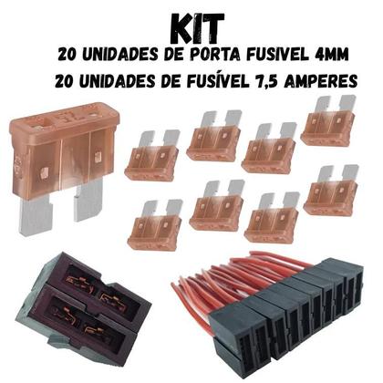 Imagem de Kit 20 Porta Fusivel Automotivo com Fusivel Lâmina 7,5 Amper