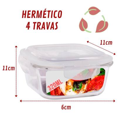 Imagem de Kit 20 Pote Tampa Hermetica Quadrado de Vidro 320ml Multiuso