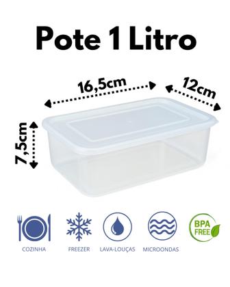 Imagem de Kit 20 Potes 1 Litro Com Tampa, Jogo Potes Retangular Marmita Fitness Prime