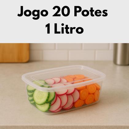 Imagem de Kit 20 Potes 1 Litro Com Tampa, Jogo Potes Retangular Marmita Fitness Prime
