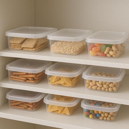 Imagem de Kit 20 Potes 1 Litro Com Tampa, Jogo Potes Retangular Marmita Fitness Prime