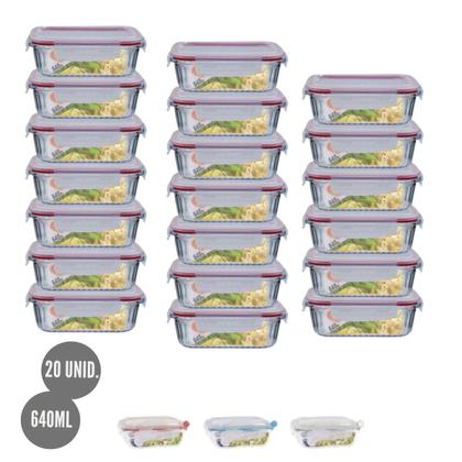 Imagem de Kit 20 Potes Retangular 4 Travas Marmita Canelado 640ml