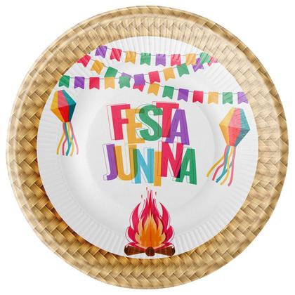 Imagem de Kit 20 Pratos Copos Guardanapos Colher 14Cm Fogueira Junina