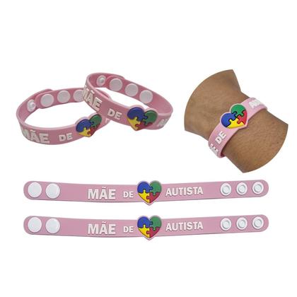 Imagem de Kit 20 pulseiras emborrachada 22cm com regulagem pai e mãe de autista identificação autismo