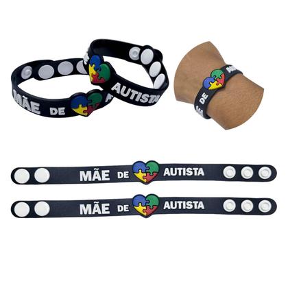 Imagem de Kit 20 pulseiras emborrachada 22cm com regulagem pai e mãe de autista identificação autismo