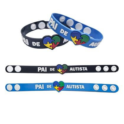 Imagem de Kit 20 pulseiras emborrachada 22cm com regulagem pai e mãe de autista identificação autismo
