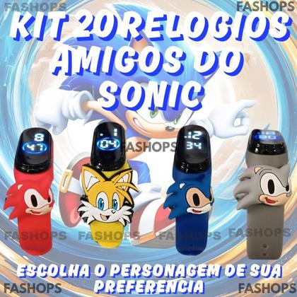 Imagem de kit 20 Relógio Digital Led Infantil A Prova D'água Turma do Sonic Personagens Crianças Menino Menina