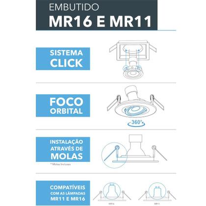 Imagem de Kit 20 Spot Embutir Quadrado Recuado Mini Dicroica Mr11 Preto