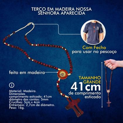 Imagem de Kit 20 Terço Colar Nossa Senhora Aparecida Madeira Atacado